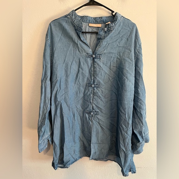 3/$20 Kate Hill Chambray Denim Popover Button Down 2XL - Picture 1 of 7